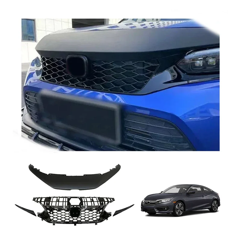 High Quality  automotive parts Type-R Style Front Mesh Grille With Upper Cover For  2021-2022