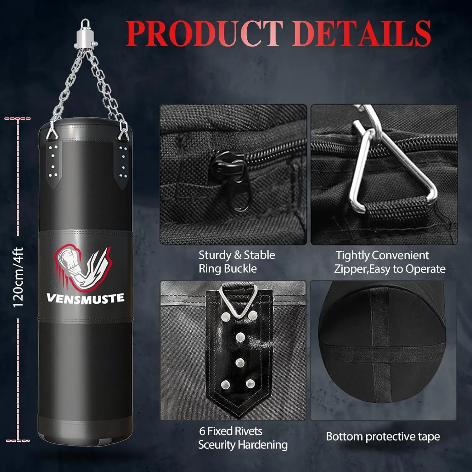 Bag for Adults, 4FT Oxford Heavy Boxing Bag Set, Punching Bag with 12OZ Boxing Gloves, Chains, Hand Wraps, etc. Suitabl