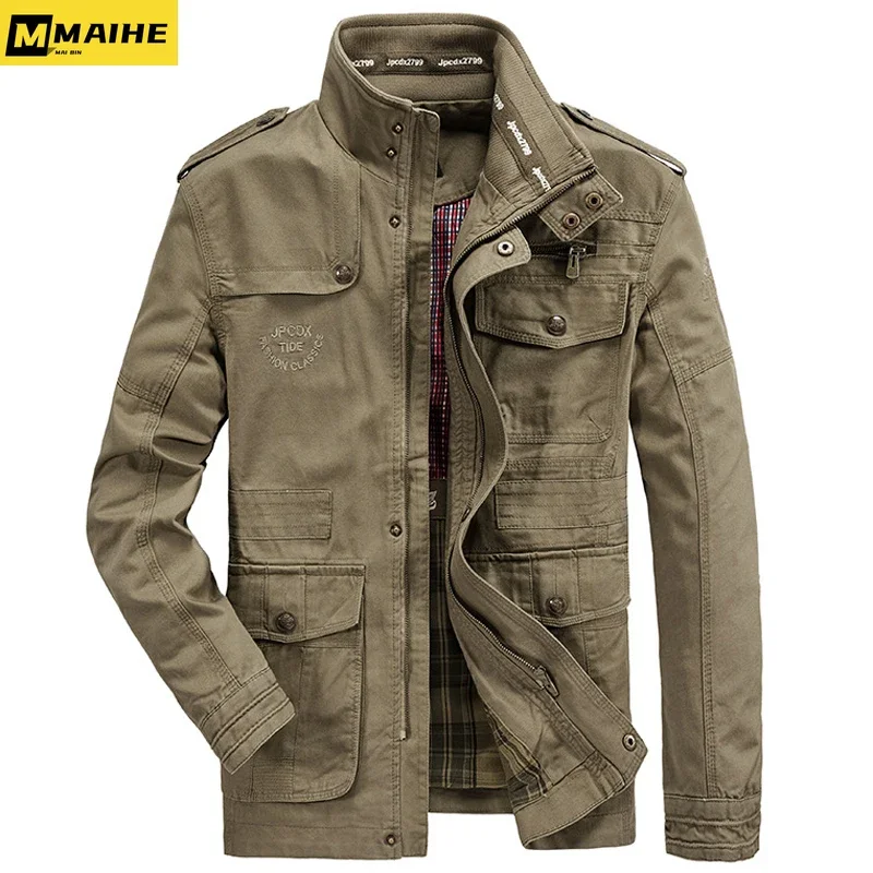 Chaqueta de algodón con múltiples bolsillos para Hombre, abrigo informal para exteriores, talla grande 7XL 8XL, primavera y otoño