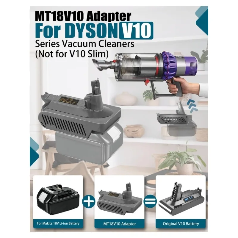 MT18V10 Power Tool Battery Adapter Designed for Makita 18V Li-ion Battery Compatible with For Dyson V10 Series Cordless Vacuums