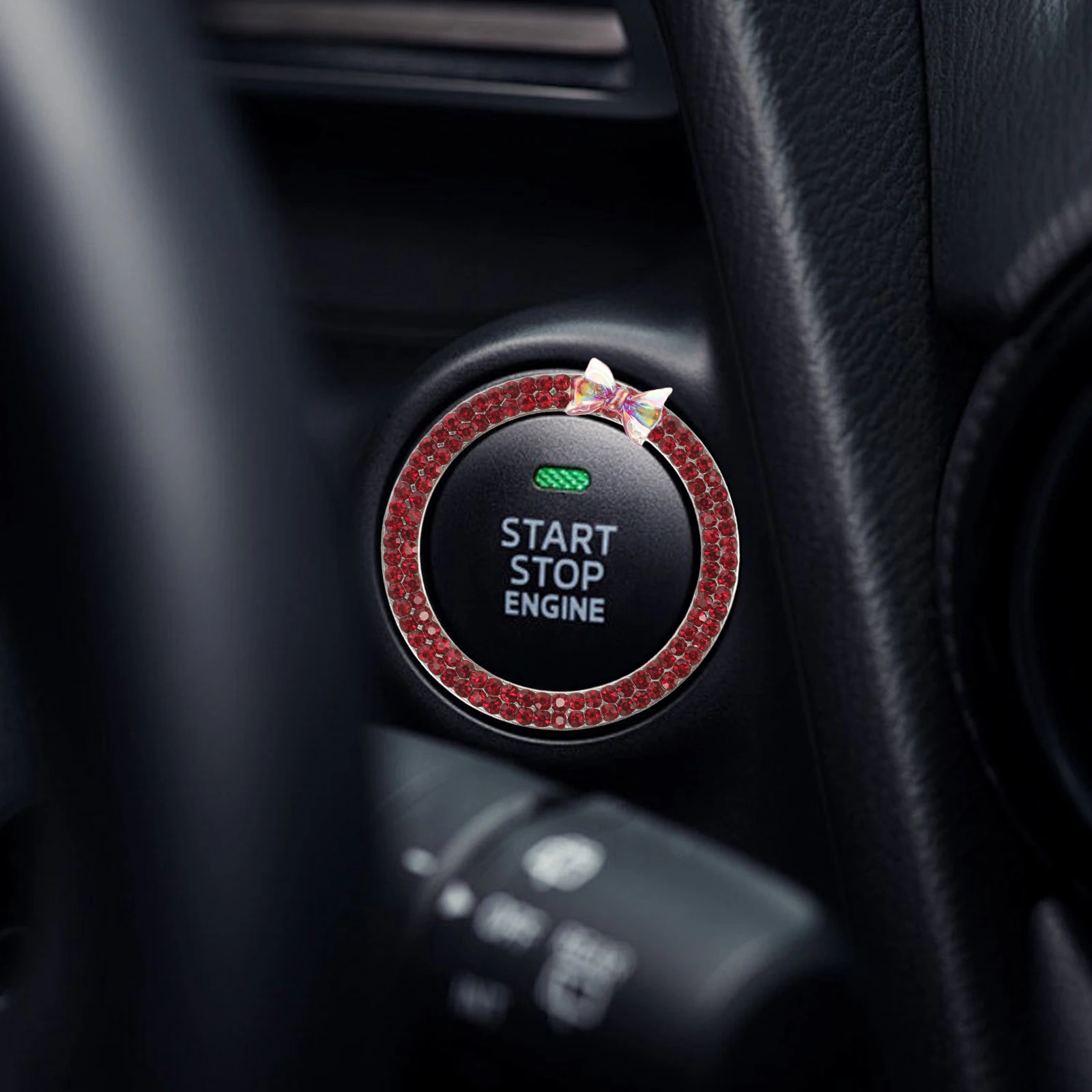 

Car Decorative Rhinestone Push Start Button Cover Crystal Drill Ignition Knob Ring Bowknot Universal Accessories Start Switch