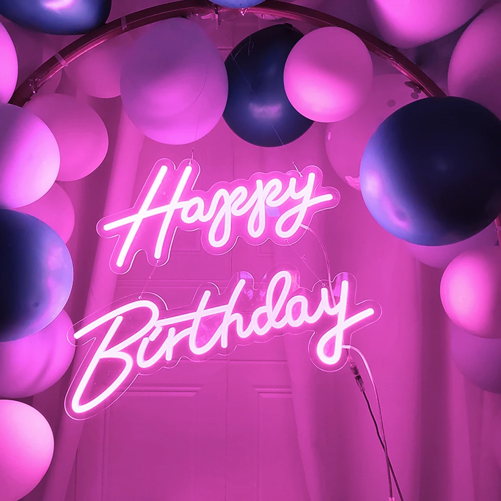 Large Size 'Happy Birthday' Customizable LED Light Neon Sign with Clear Acrylic Backer Dimmable Flexible Party Decor