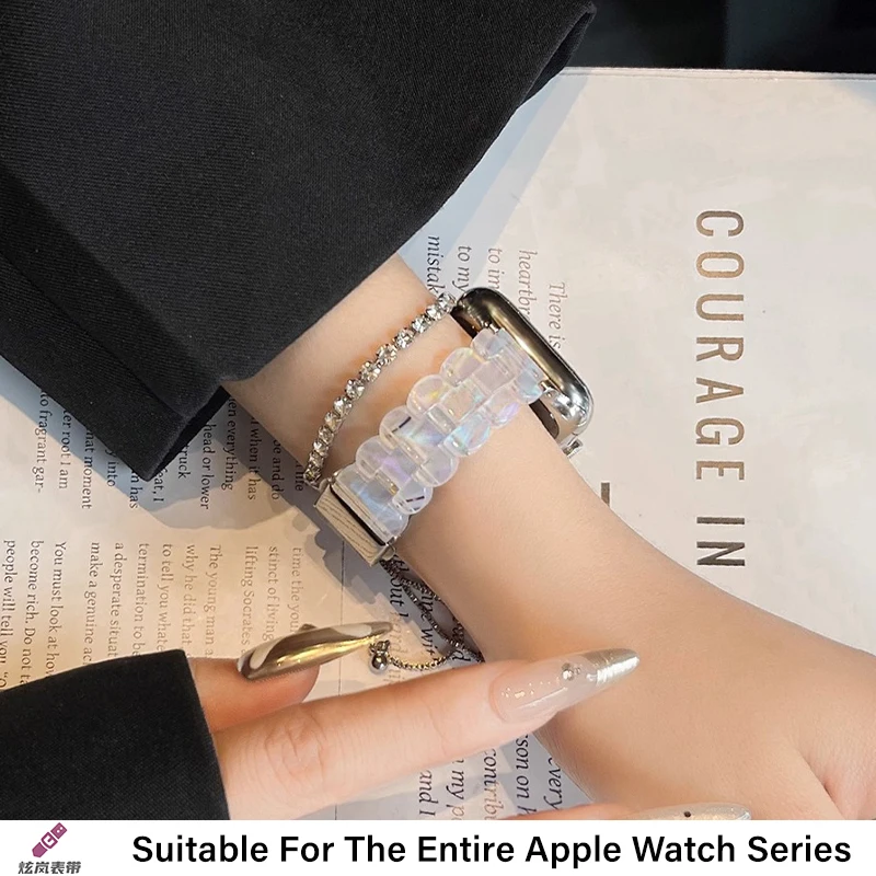 Correa de resina para Apple Watch band 45mm ultra 2 49mm 44mm 40mm 41mm 40 mm pulsera delgada de eslabones glaciar serie iwatch 9/8/7/SE 6 5 4