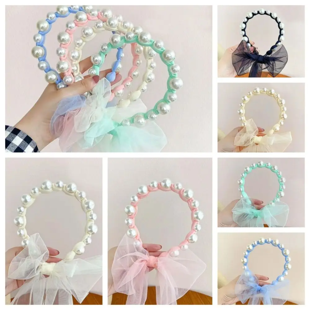 

Sweet Korean Style Pearl Ribbon Hairband Head Wear Hair Wear Princess Hair Hoop 3D Hair Clip Children Wreath Headband Decoration
