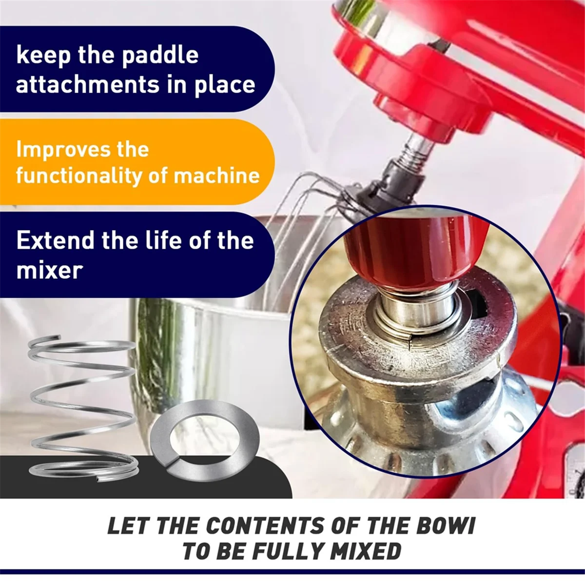 ABRG 8 عبوات زنبركية وغسالة لخلاطات كيتشن إيد - قطع غيار من الفولاذ المقاوم للصدأ لخلاط حامل كيتشن إيد 3.5/4/5/6/7Qt