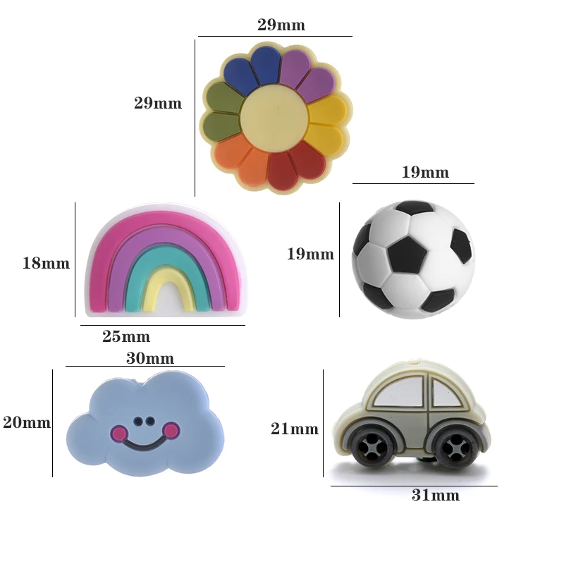 10Pcs Silicone Beads Flower Rainbow Ball Cloud Car Shape Food Grade Teether Beads for Baby DIY Pacifier Clip Chain Chewing