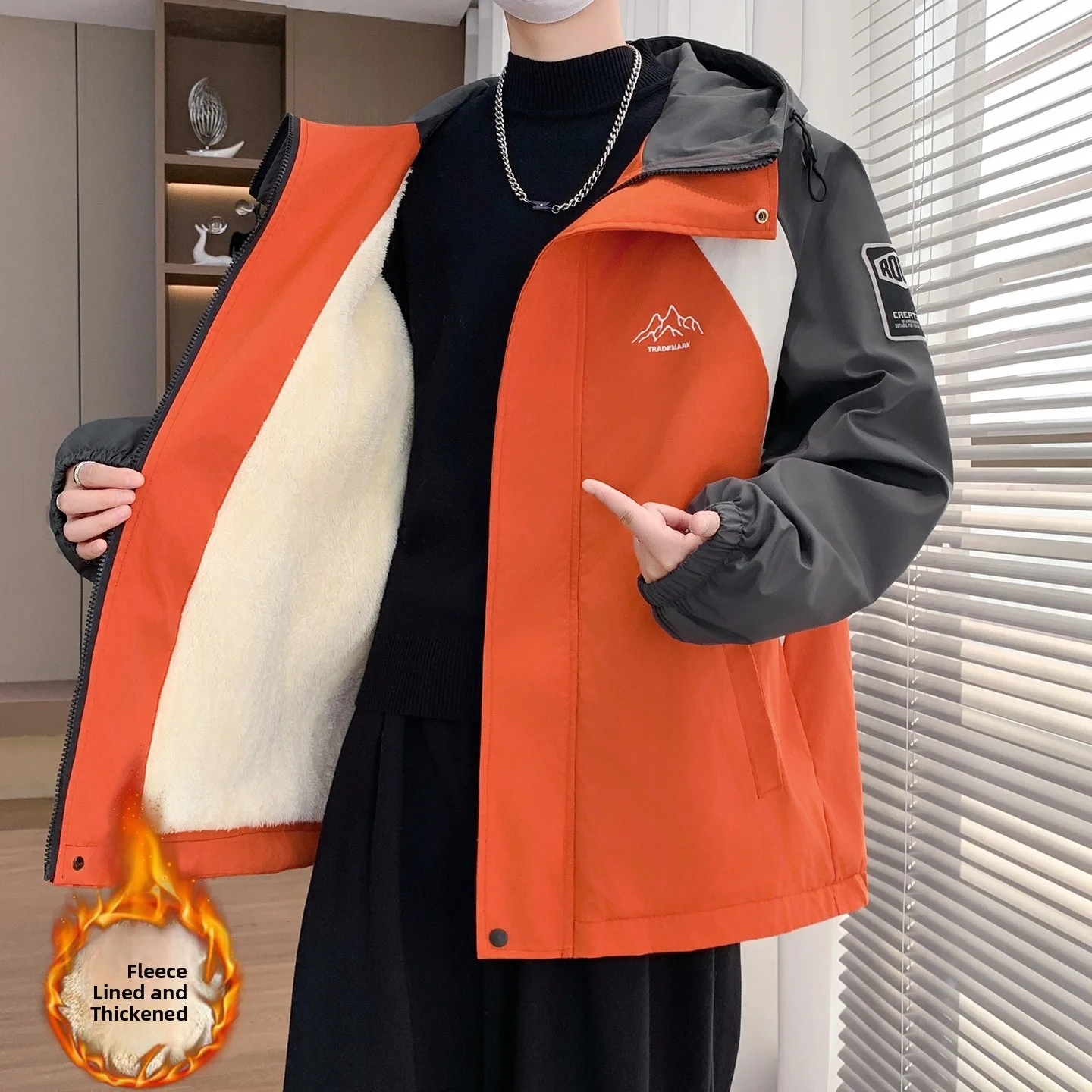 

Мужская модная куртка на осень-зиму 2025 в корейском стиле, универсальная, с флисовой подкладкой, теплая, верхняя одежда для мужчин