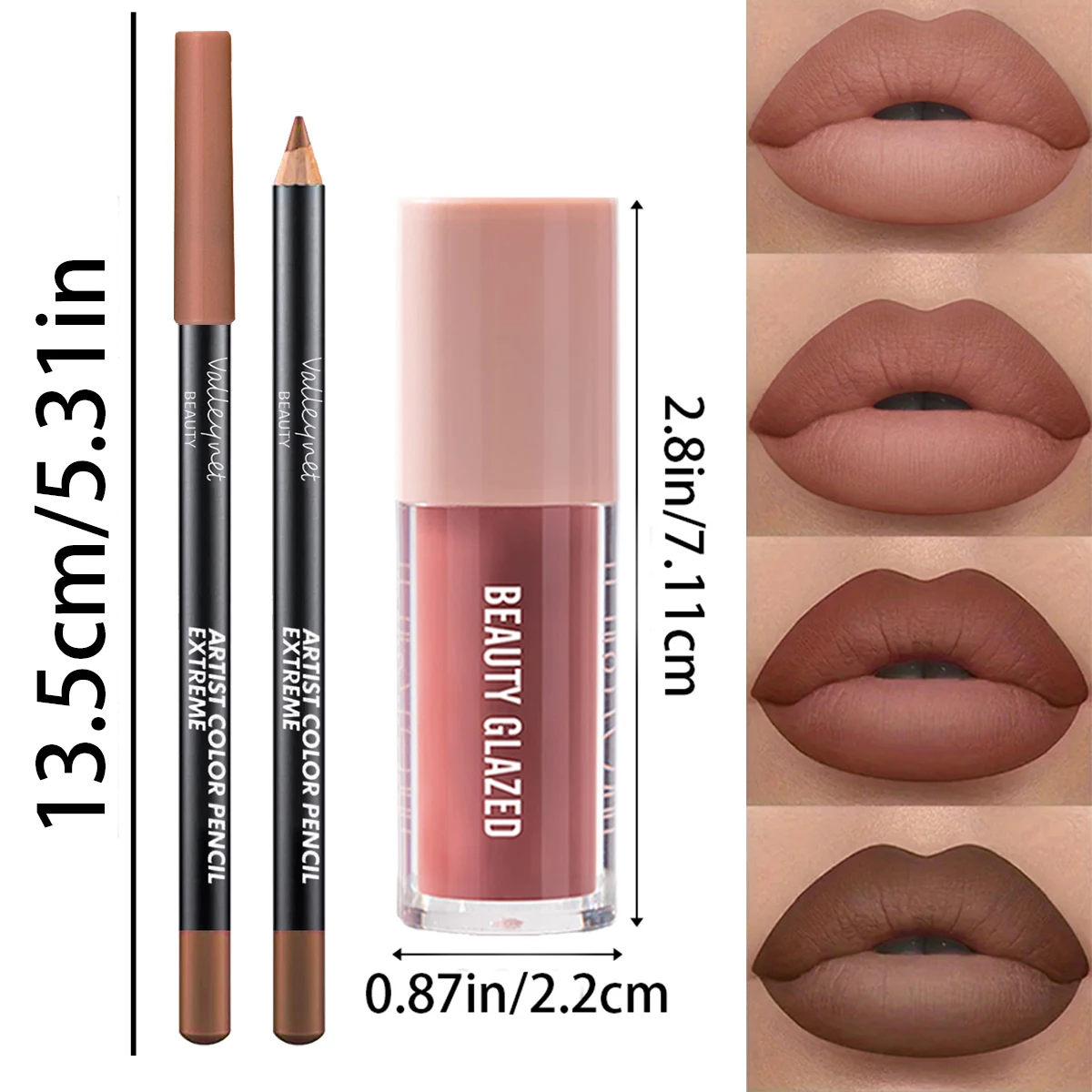 2 Stück/Set Samtstruktur-Lippen-Make-up, mattierter Effekt, rote, braune Farben, schafft ein feuchtigkeitsspendendes und natürliches Lippen-Make-up