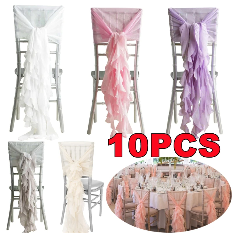 

10PCS Romantic Chair Sash Bow Milk Yarn Hotel Wedding Banquet Chair Cover Ruffles Chair Sashes Wedding Banquet Party Home Decor