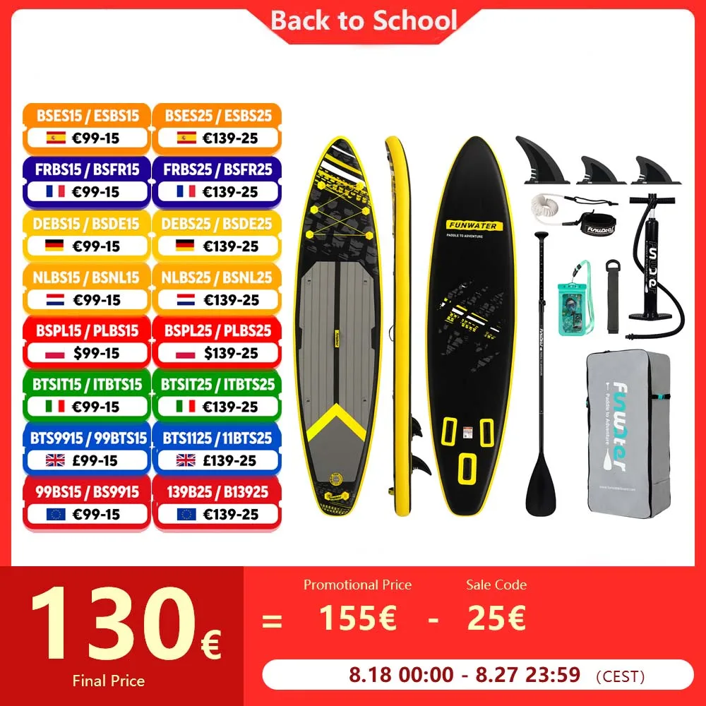 Funwater gonfiabile Stand up Paddle Board 350x84x15cm Paddleboard SUP ultraleggero con accessori ISUP per sport acquatici