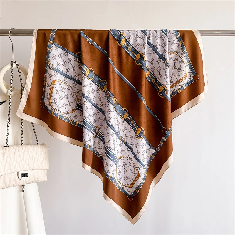 

Корейская версия ретро-поводок для лошади 90, шарф из искусственного шелка, цветная универсальная шаль с ретро-принтом, шарф diffa, платок