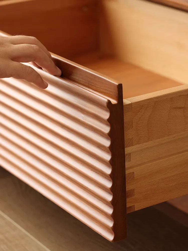 Cômoda de madeira maciça estilo retrô, armazenamento telescópico nórdico, armazenamento integrado para mesa de apartamento pequeno