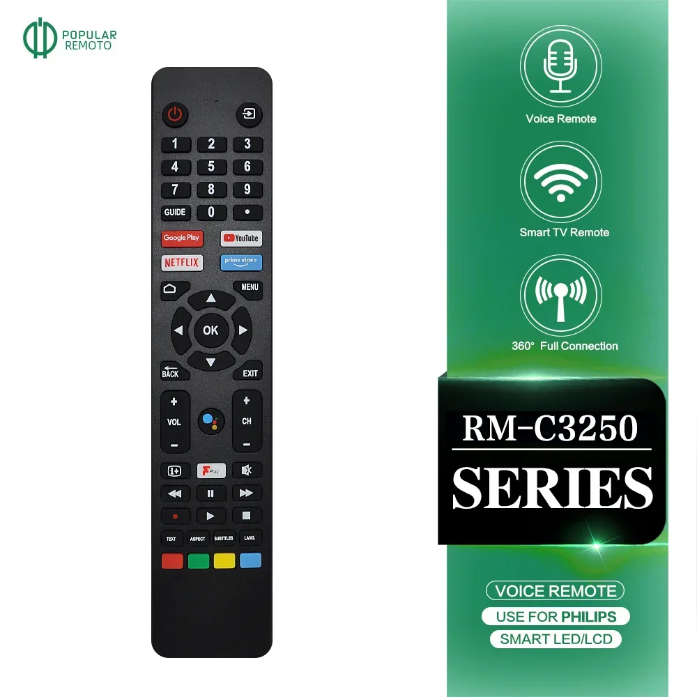 Controle remoto de TV de voz RM-C3250 substituído adequado para JVC Remoto Polaroid/JVC/Logik/Hitachi Smart 4k HDTV Android TV