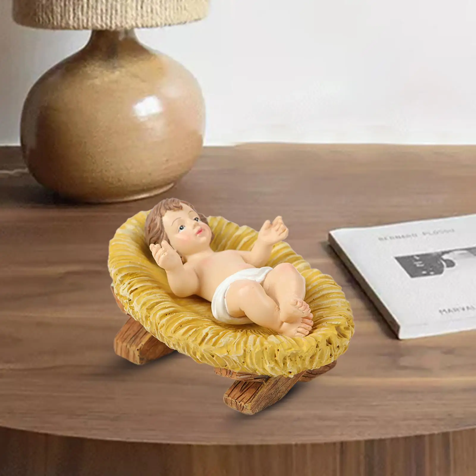 Baby Jesus in Manger Figurine Resin Nativity Sculpture Baby Jesus Christ in Manger Figurines Church Nativity Scene Craft Decor - view 6
