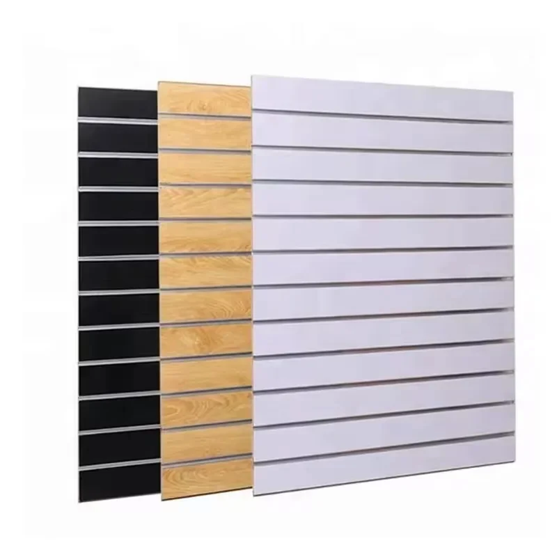 custom.HiKUYA Custom Modern Manufacture Aluminum Insert Slotted Melamine MDF Board Slatwall Panel Supermarket Disp