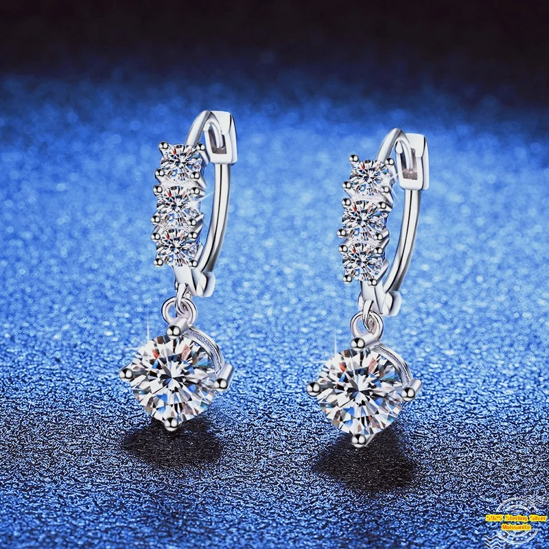 

1,0/2,0 карата муассанит S925 серебряные серьги-капли для женщин с покрытием из платины с четырьмя когтями и кисточками серьги-гвоздики для влюбленных подарок ювелирные изделия оптом