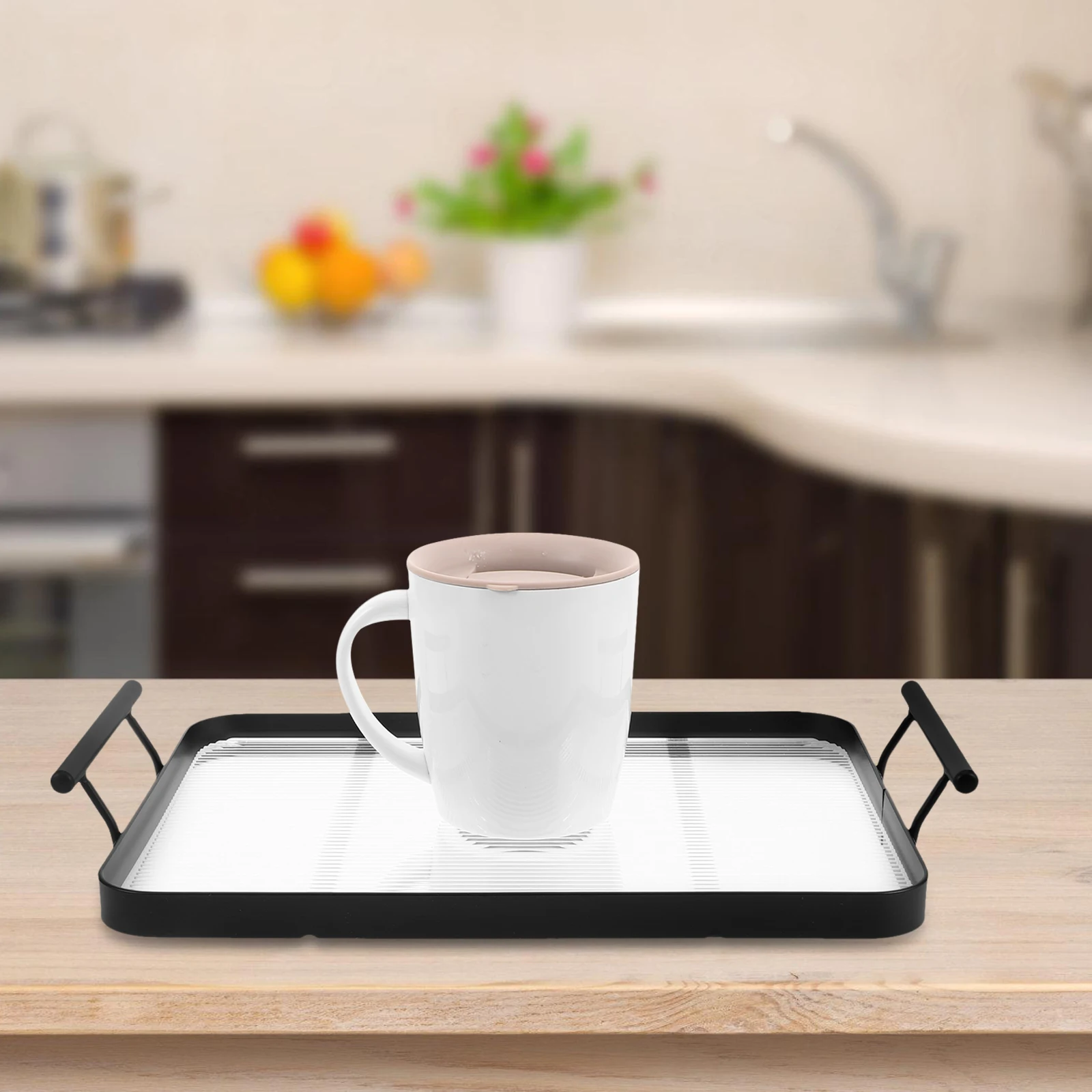 

Rectangular Horizontal Stripe Tray Acrylic Material Stable Structure Home Decor Kitchen Table Coffee Station Tea Trays Serving