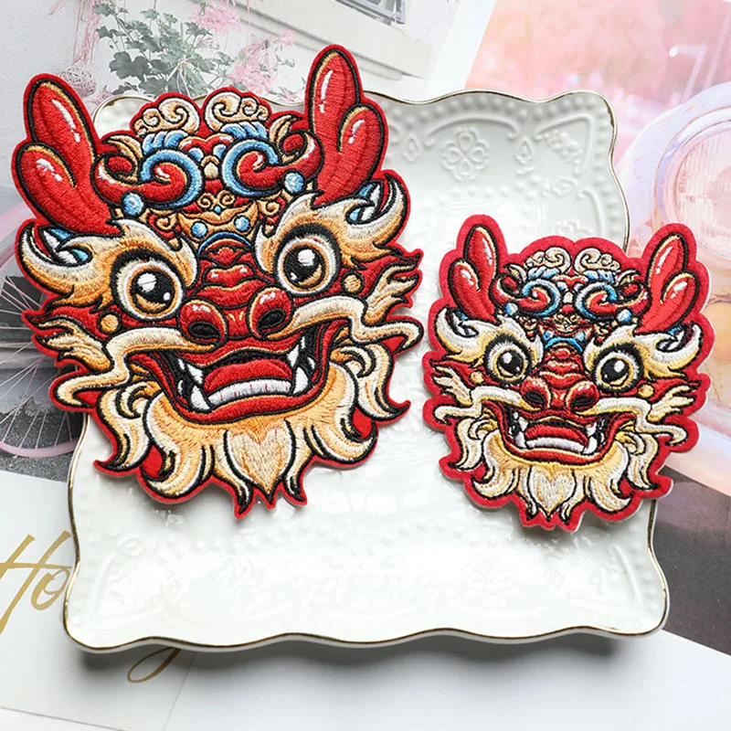 High Quality 1 Piece Sticker On Embroidery Red Dragon Patches Appliques for Hat Caps Dress Clothes DIY Decoration