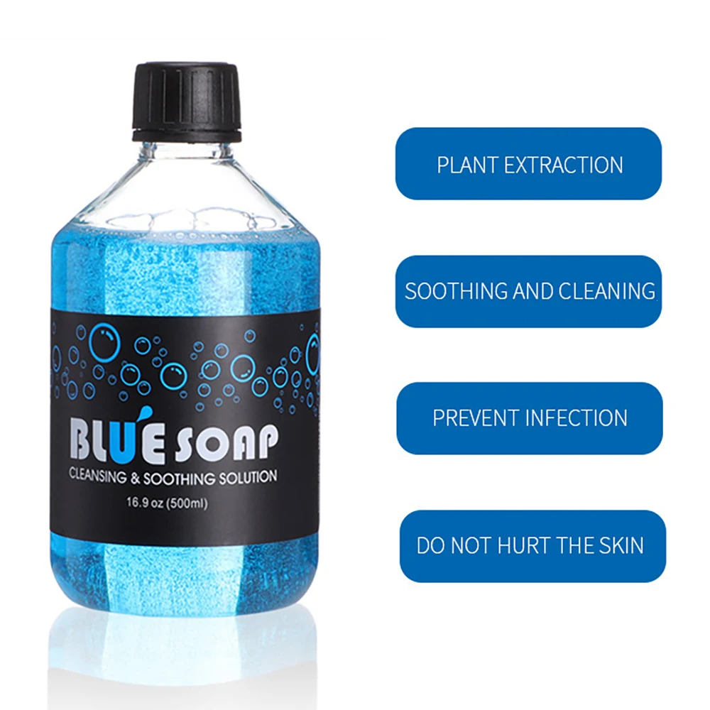 Sapone blu di qualità con diffusore di bottiglie di tatuaggio spremere la bottiglia di pulizia soluzione lenitiva sapone di alghe blu forniture per