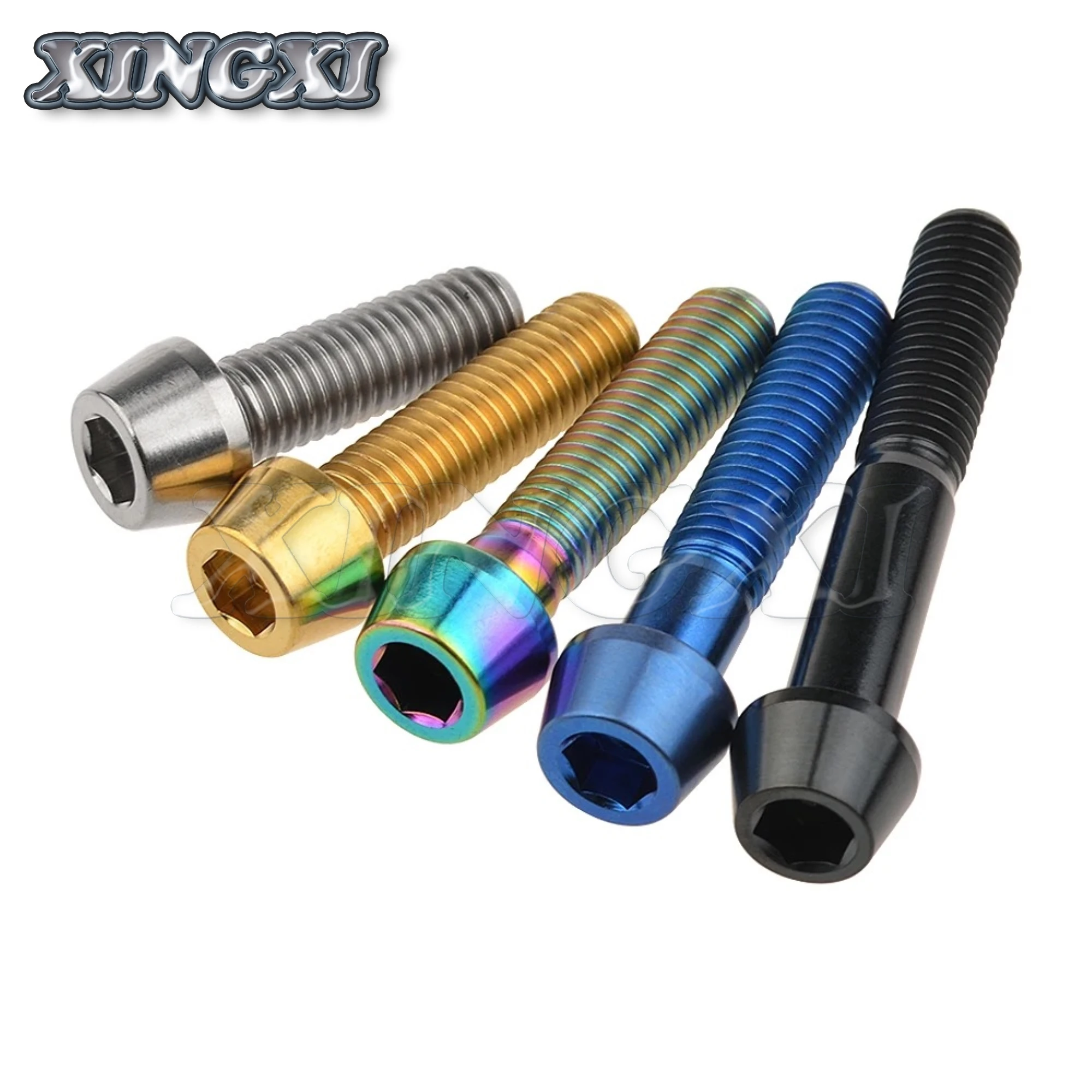 Xingxi 5Pcs Titanium Bolts M8 x 15 20 25 30 35 40 45 50mm Taper Head Screw for Bicycle Motorcycle Car Grade 5 Titanium Ti Bolts
