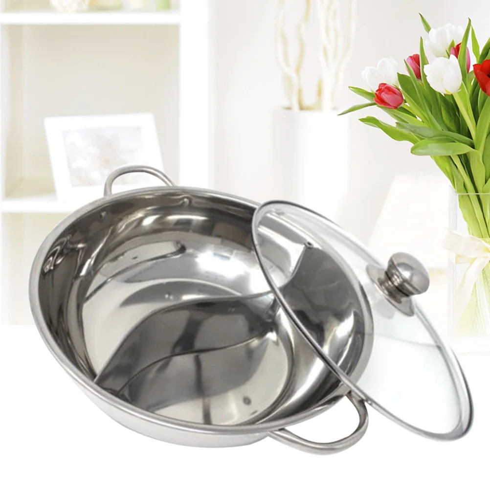 

30cm Premium Stainless Steel Hot Pot Cookware Dual Divider Glass Lid Induction Gas Stove Suitable Family Party Restaurant