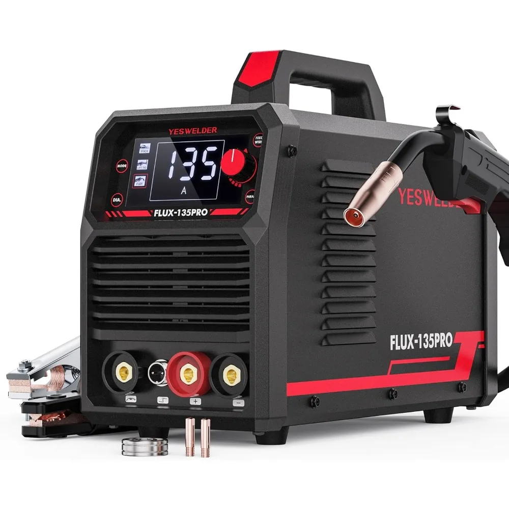 YESWELDER 135Amp MIG Welder,110V Flux Core Welder Flux MIG/Lift TIG/Stick 3-in-1 Large LED Digital Display Welding Machine