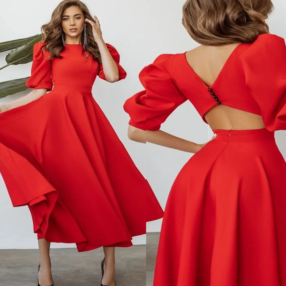 

Eightale Red Prom Dress Short Sleeves Short Evening Gown A-Line Ladies Dresses for Special Occasion Vestido De Fiesta De Boda