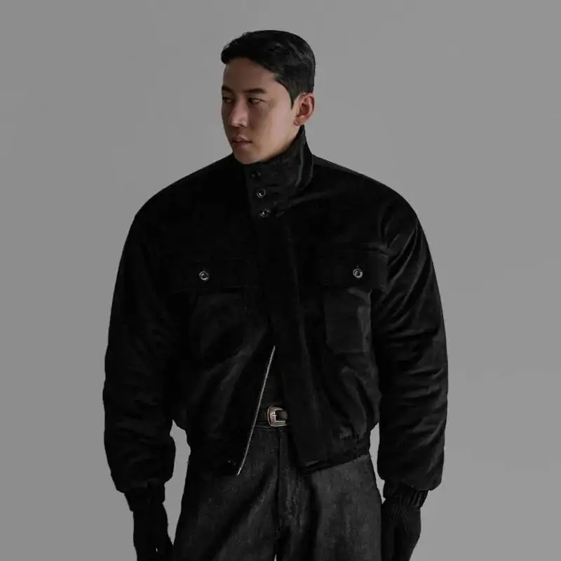Vintage Fashion Solid Color Multi Pocket Decoration Thicken Warm Loose Men's Workwear Cotton Jacket Winter New  9XZSEO