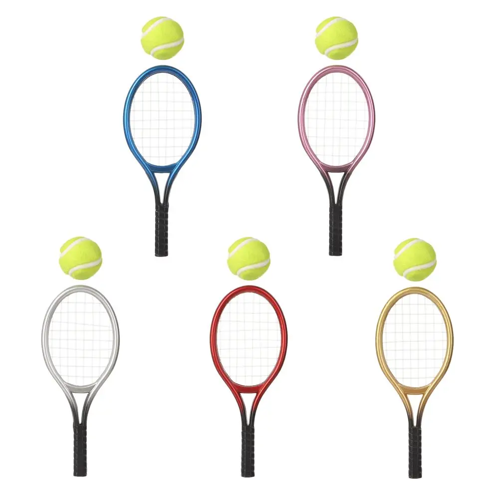 Dollhouse Accessory Children Garden Gift Sport Tennis Model Doll House Tennis Mini Tennis Racket&Ball Miniature Tennis Racket