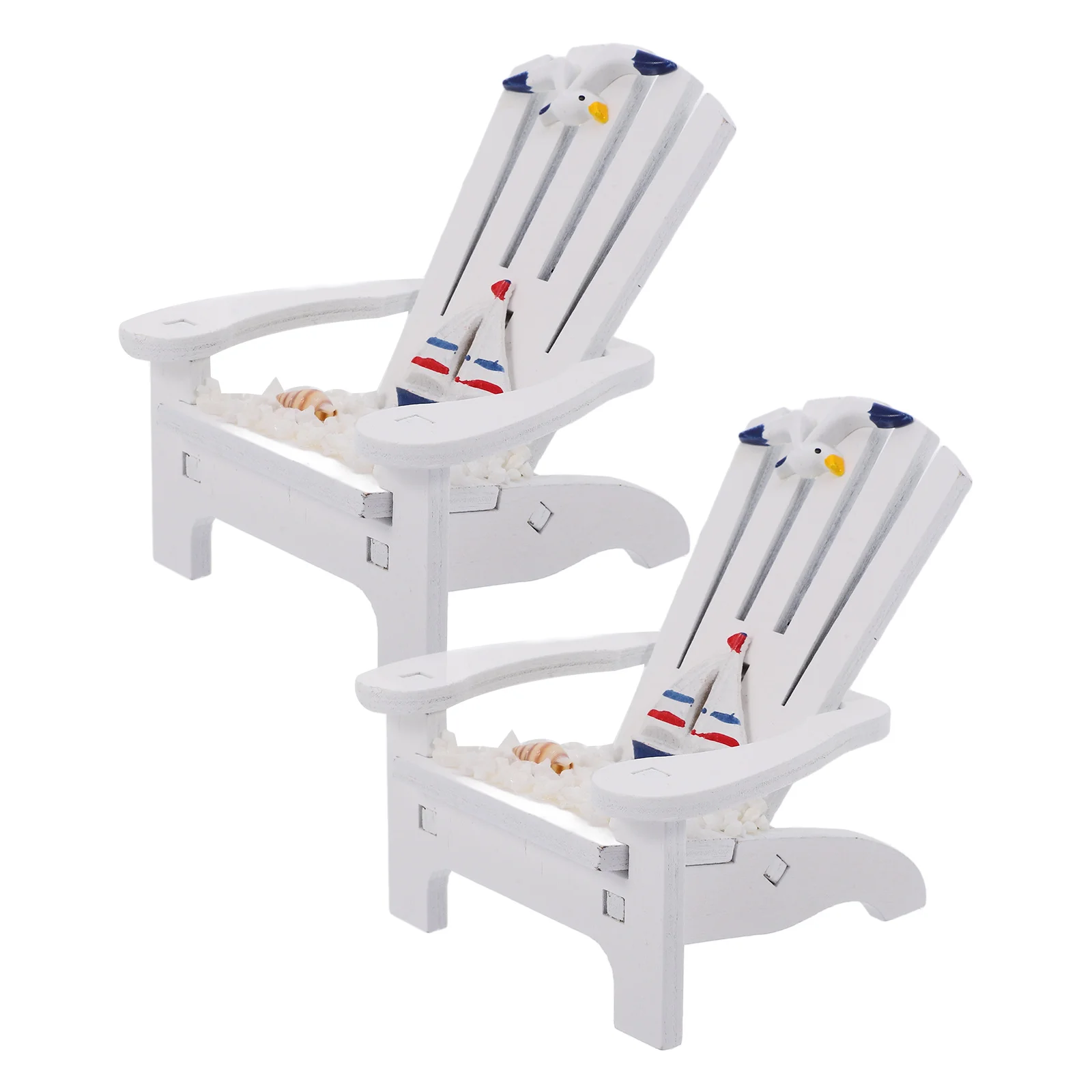 2 Pcs Mini Beach Chair House Ornament Party Decor Chaise Lounge Model Mediterranean Style Toy Solid Wood