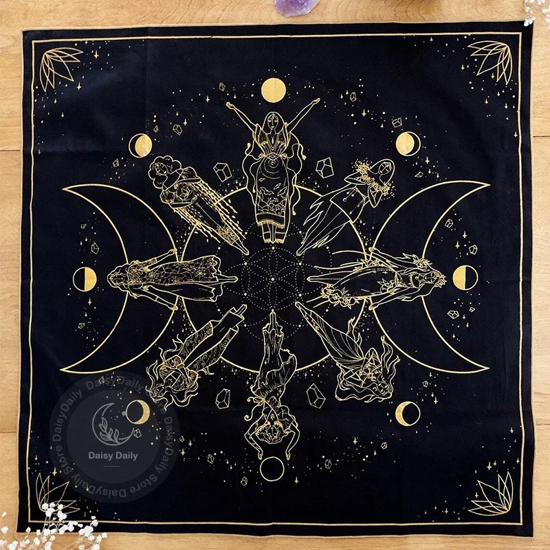 Black Gold Moon Phase Tarot Mat Oracle Mats Altar Cloths Tarot Altar Shrine Cloth Oracle Card Cloth Board Game Mat Home Decor