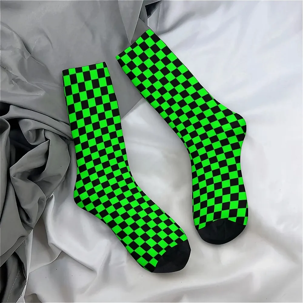 1 Pair Unisex Crew Socks, Harajuku Seamless Print, Fun Novelty Checkered Pattern, Polyester 95% Spandex 5%, Hand Wash