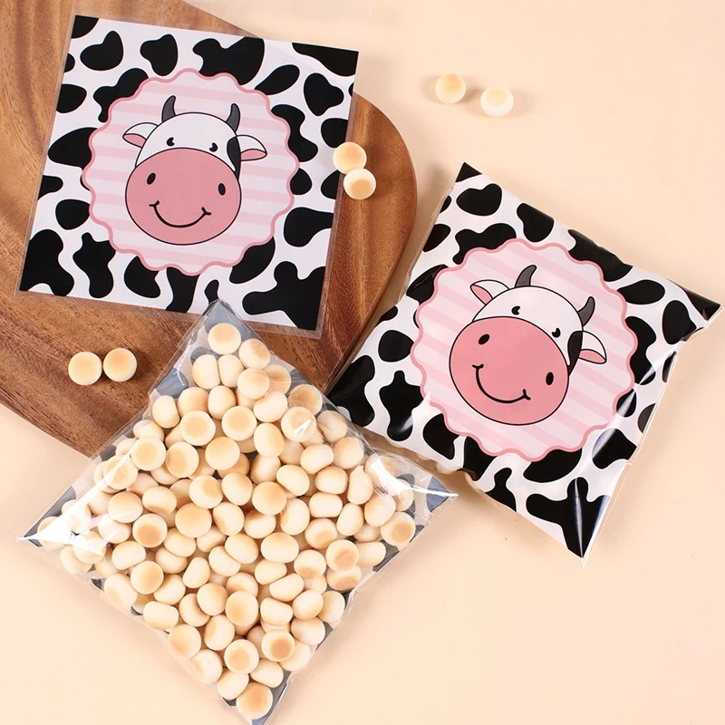 10/20/50pcs Cow Pattern Gift Bags, Candy Bags Plastic Party Bag With Handles, Cute Cow Theme Birthday Baby shower Party Supplies