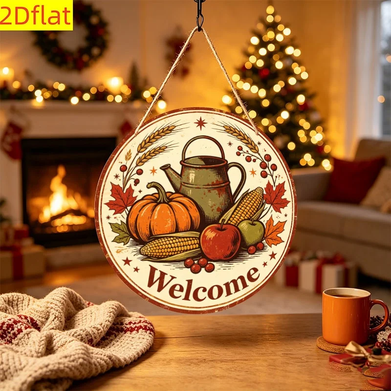 2D Flat, 1pc Wooden Round Sign, Very Suitable for Halloween, Christmas, Thanksgiving, Autumn Harvest Season Decoration, Front Do