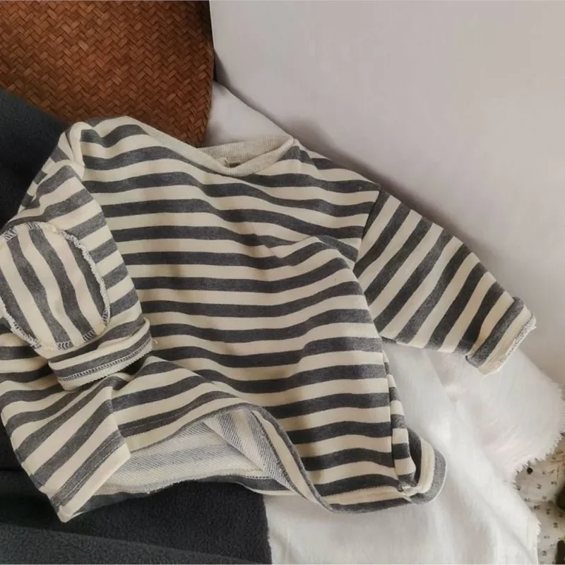 

Baby Girl Boy Cotton Striped Hoodie Brief Infant Toddler Child Sweatshirt Casual Spring Autumn Tshirt Outfit Baby Clothes