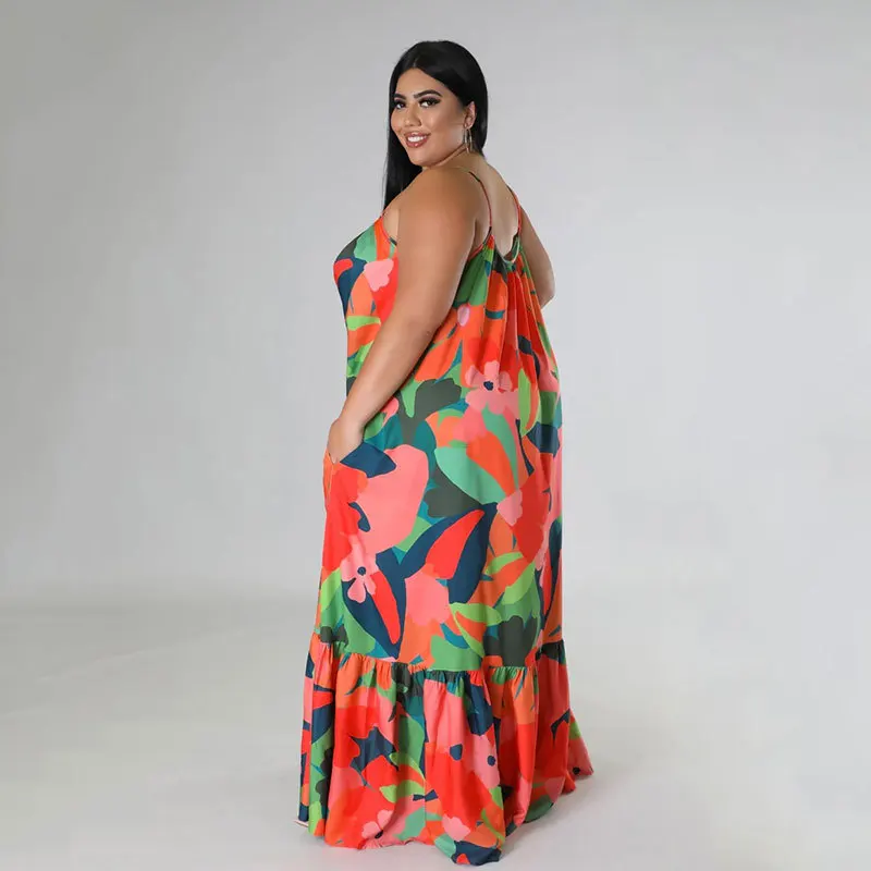 SOMO Fashion Printed Women Dresses Plus Size Summer Sleeveless Halter Dress Maxi Long Party Clubwear Wholesale Dropshipping