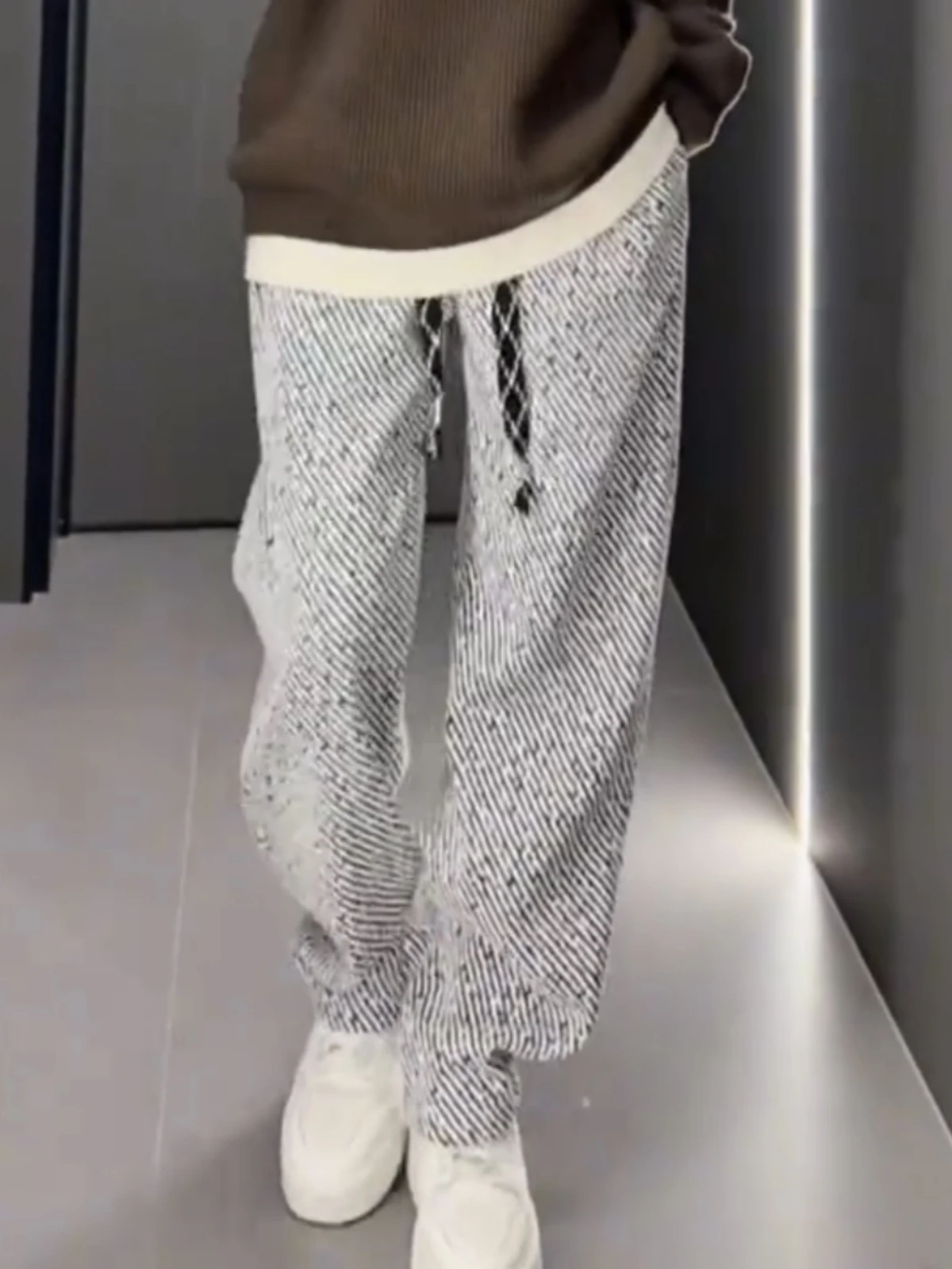 

Silver Tead Wide Leg Straight Leg Pants Thiened Fce Casual Faionable Men Women Sle Autumn Winter Leisure Trousers
