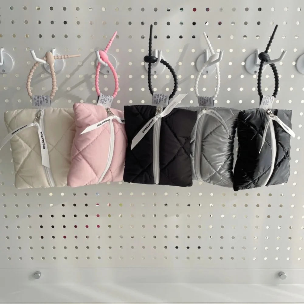 Mini Quilted Cotton Cosmetic Bag Soft Solid Color Travel Coin Purse Zipper Portable Small Storage Pouch