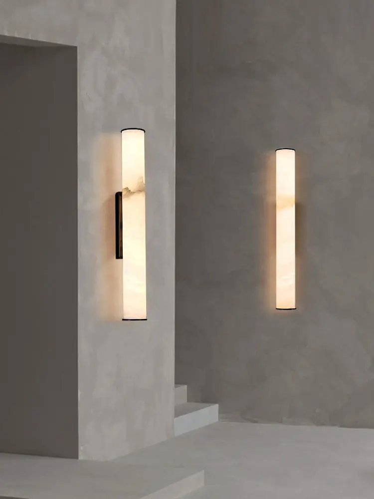 

Minimalist Villa Corridor Living Room Dining Room Decoration Study Room Bedroom Bedside All Copper Natural Marble LED Wall Lamp