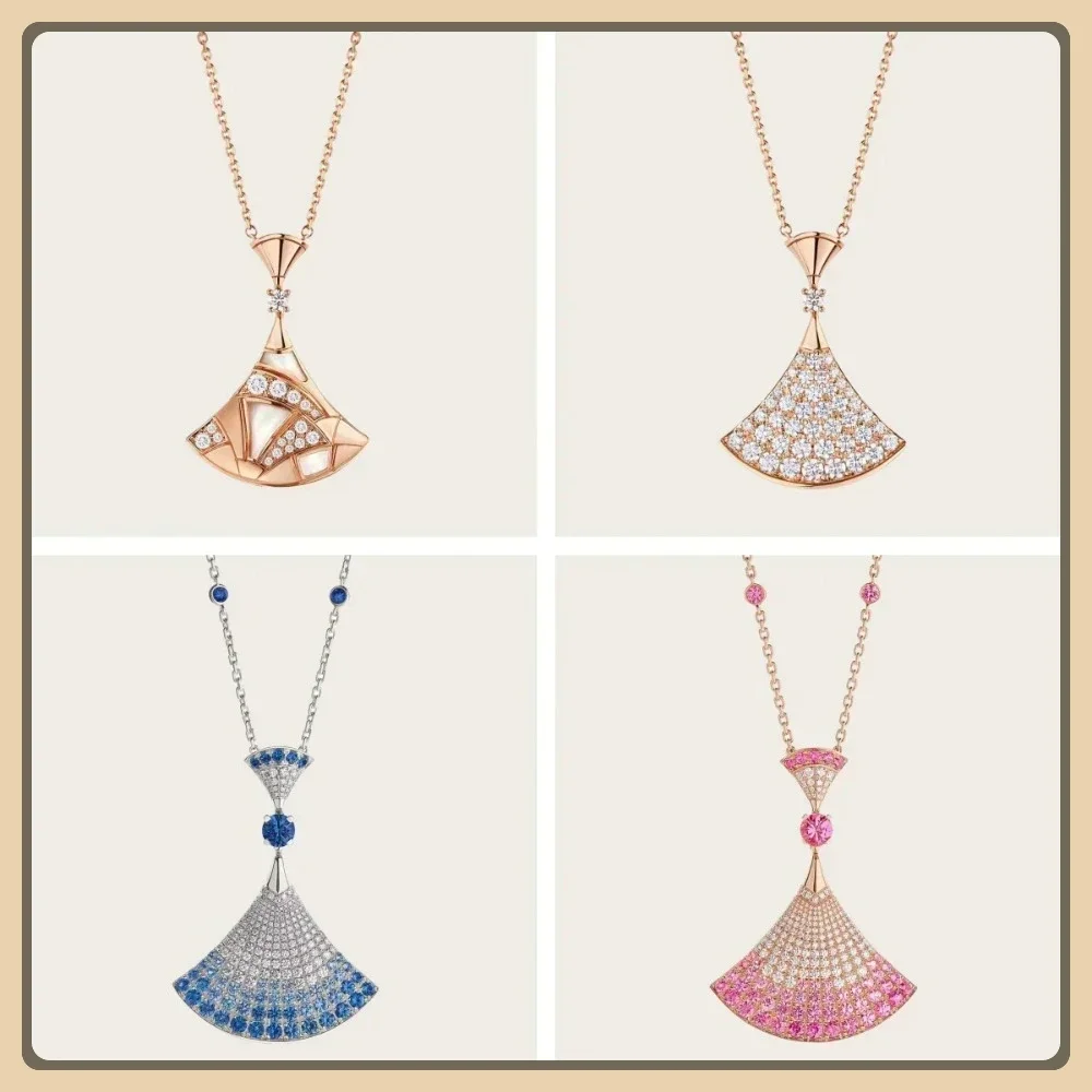 

2025 New 925silver-colored dress, full diamond fan-shaped personalized necklace women's light luxury fashion jewelry, party gift
