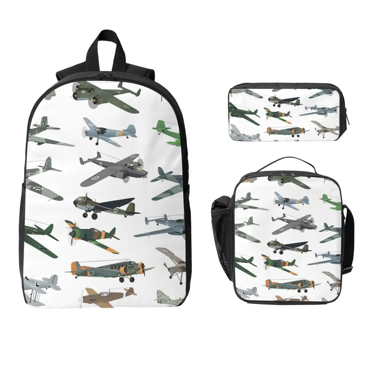 

Various German WW2 Airplanes Backpack Student BookBag School Bag Laptop Shoulder Bags 3ps Insulated Lunch Bag Pencil Case