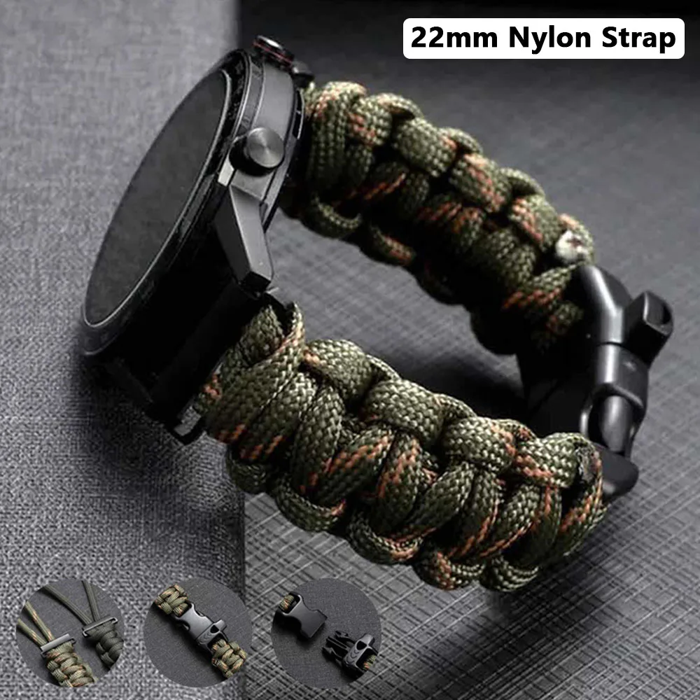 22 mm regulowany pleciony nylonowy pasek do zegarka Samsung Galaxy Watch3 45 mm 46 mm Gear S3 Bransoletka Outdoor Paracord Sport Watch Band