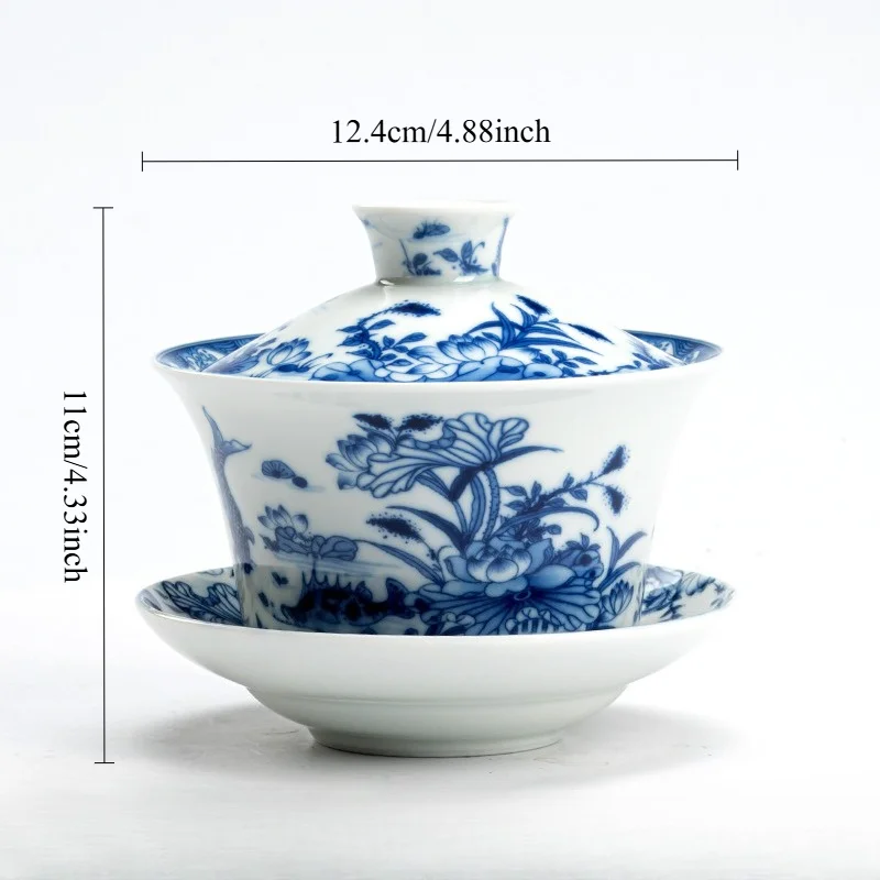 Extra‑Large Antique‑Style Green Sancai Gaiwan Eight‑Treasure Tea Single Kung‑fu Tea‑making Bowl With Lid Holiday Gift