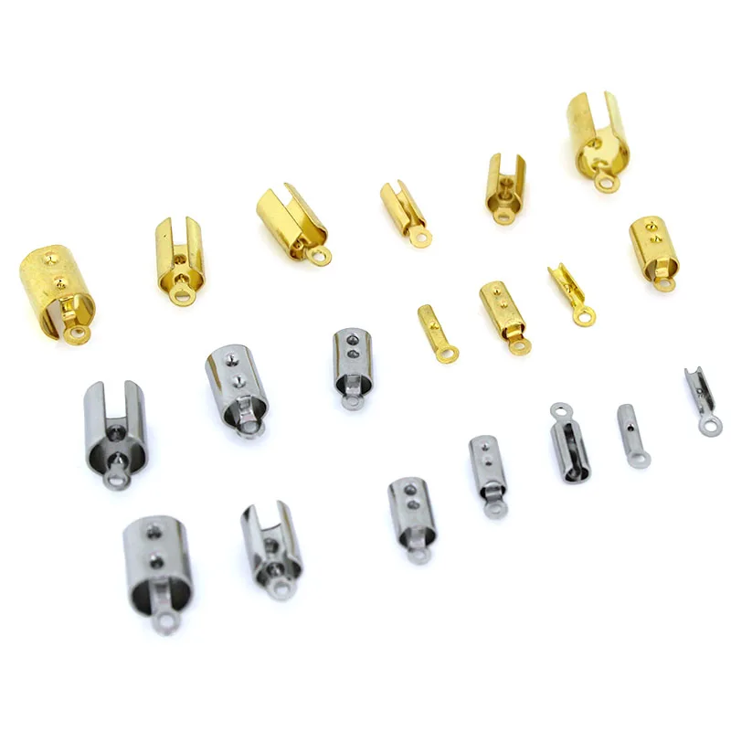 30-50 pz Acciaio Inossidabile Crimp End Catenacci di Fissaggio Connettori Cavo Corda Pinze per Collana Bracciale Creazione di Gioielli Forniture FAI DA TE