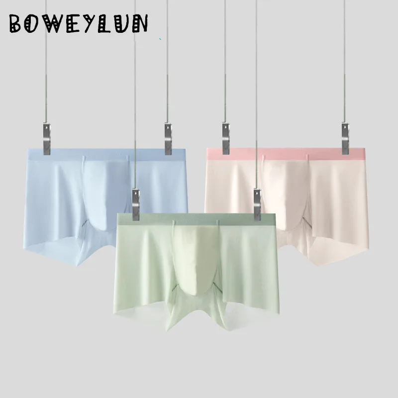 

BOWEYLUN, новое летнее мужское нижнее белье из ледяного шелка, бесшовные быстросохнущие легкие дышащие трусы-боксеры для мужчин