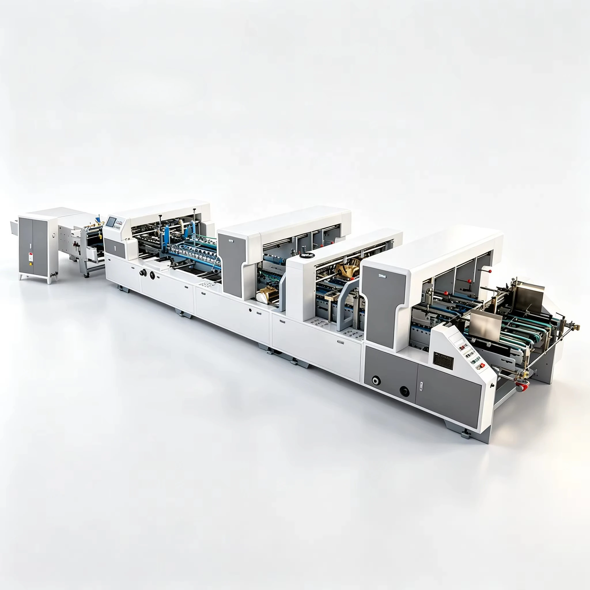 Machine de collage de boîtes à fond plié à quatre soudures entièrement automatique pour cartons d'emballage à fond linéaire, double face et à crochet