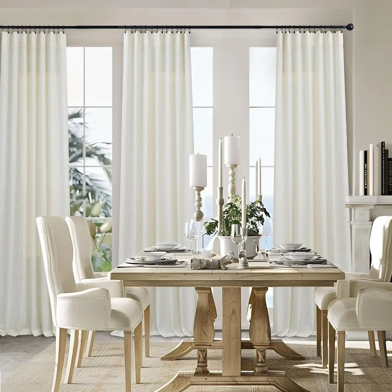 Cortinas de color blanco marfil con bolsillos en la parte trasera para sala de estar y comedor, 2 piezas, 92 pulgadas de largo, 52x92 de largo