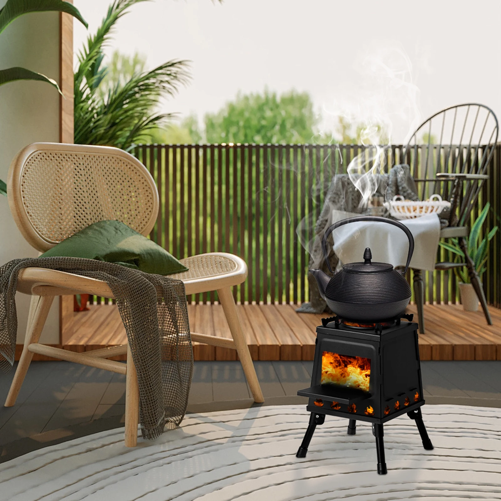 

27*27*34 cm wood camping stove, bbq grill,Portable Windproof Outdoor Fire Wood Heater, Portable Cast Camping Wood Stove,black