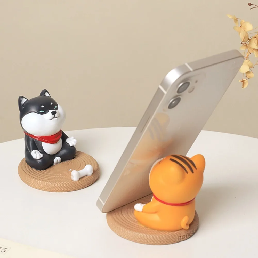 Cat Animal Phone Holder Dog Figure Model Mobile Phone Stand Desk Decor Cartoon Cell Phone Bracket Desktop Ornaments