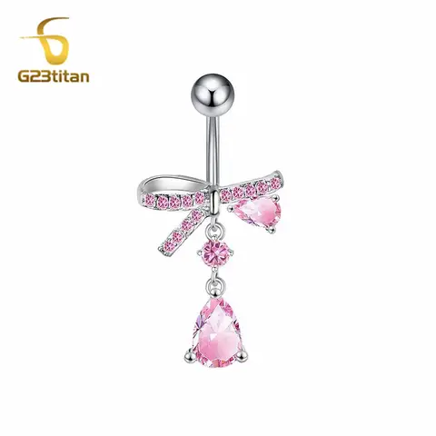 G23Titan 샤이니 핑크 CZ 지르콘 Bowknot 배꼽 링 1.6mm 14G 6-16mm 티타늄 바 배꼽 피어싱 쥬얼리 여성 액세서리 Best5 G23Titan 샤이니 핑크 CZ 지르콘 Bowknot 배꼽 링 1.6mm 14G 6-16mm 티타늄 바 배꼽 피어싱 쥬얼리 여성 액세서리 Best5